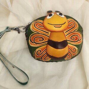 Green Butterfly Hand Crafted Genuine Leather Coin Purse